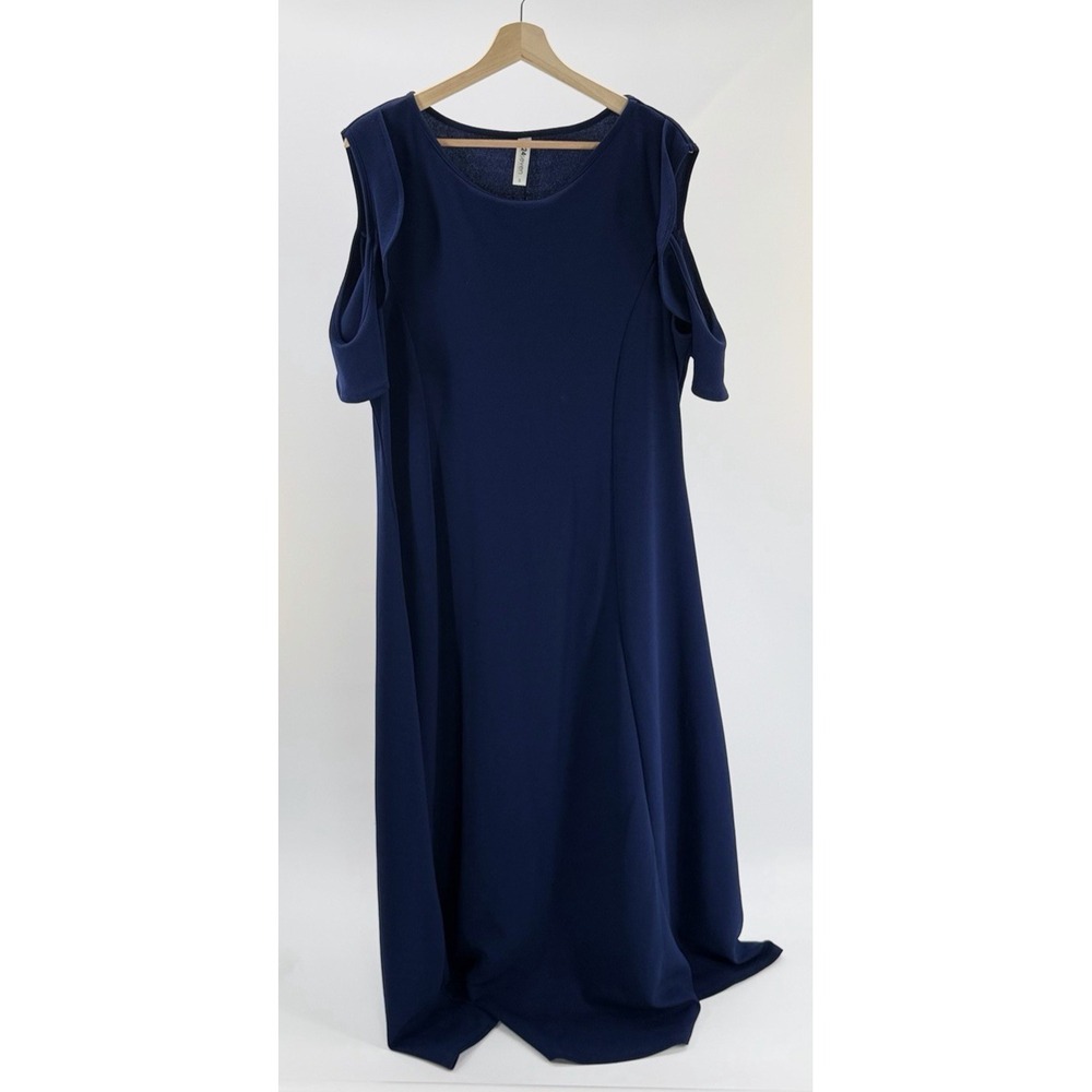 24Seven Comfort Apparel Navy Blue Shoulders Long Dress Plus Size 2X **See Notes